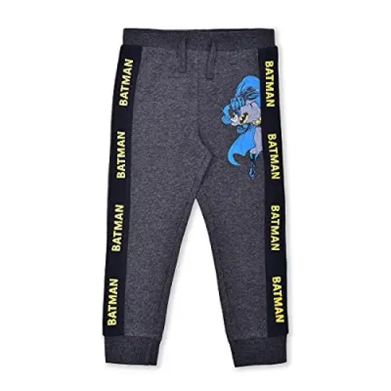 Warner Bros Boy's Batman Graphic Print Jogger Pants with Drawstring Waistband, 2 Piece Bottoms Set for Toddler image {3}