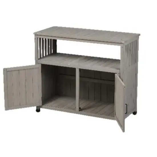 PAGED Outdoor Potting Bench with Storage Cabinet & Metal Table Top, Hemlock Wood Outdoor Storage Cabinet with Screen Door, Garden Potting Table image {6}