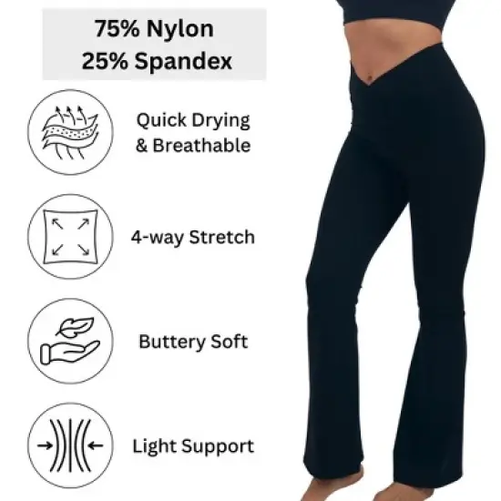 Alpine Swiss Leila Womens Flare Leggings High Waisted Crossover V Waist Buttery Soft Tummy Control Yoga Pants Not See Through Workout Bootcut Tights image {2}
