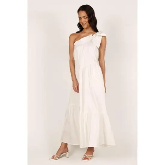 Petal and Pup Ava One Shoulder Maxi Dress - White S image {1}