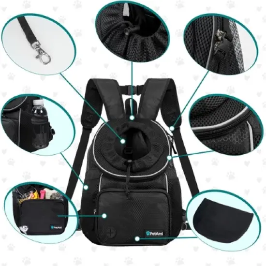 PetAmi Dog Front Carrier Backpack, Adjustable Pet Cat Puppy Chest Carrying Bag, Ventilated Hiking Camping Travel image {3}