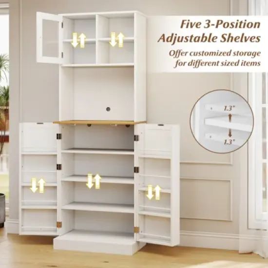 Tangkula Kitchen Pantry Cabinet w/Microwave Shelf 8 Door Shelves & 5 Adjustable Shelves image {5}