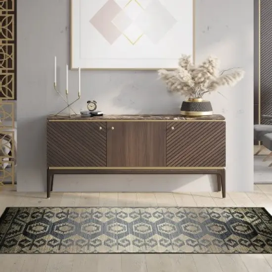 Southwestern Geometric Aztec Non-Slip Indoor Washable Area Rug or Runner by Blue Nile Mills image {1}