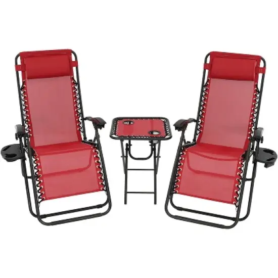 Sunnydaze Outdoor Fade-Resistant Zero Gravity Chairs with Patio Table, Cup Holders, and Pillows - 2-Pack image {13}
