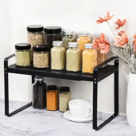 Unique Bargains Kitchen Metal Expandable Spice Rack Cabinet Shelf Organizer image {2}