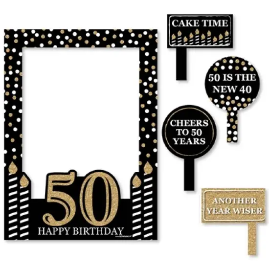 Big Dot of Happiness Adult 50th Birthday - Gold - Birthday Party Selfie Photo Booth Picture Frame & Props - Printed on Sturdy Material image {4}