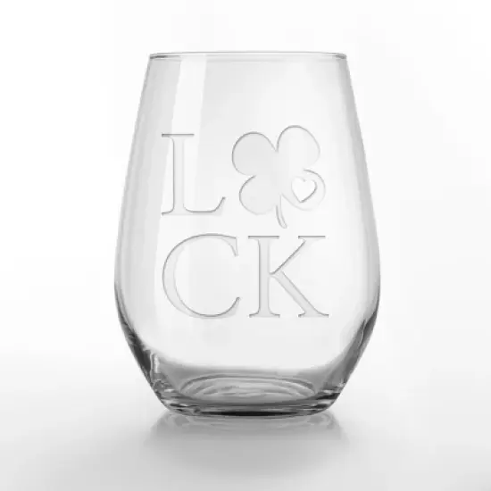 Creative Products Luck Heart Clover 15oz Engraved Stemless Wine Glass image {1}
