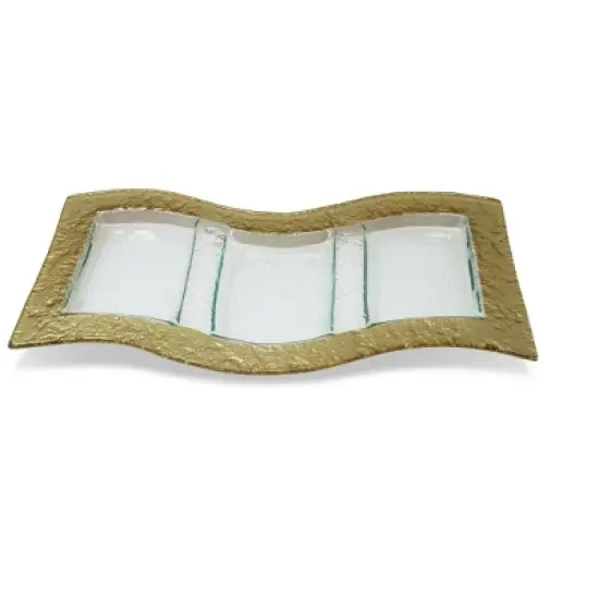 Classic Touch Glass 3 Sectional Wavy Relish Dish with Gold Border image {2}