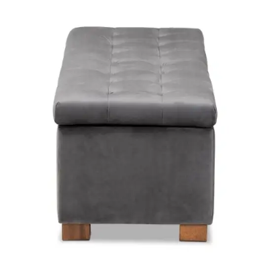 Roanoke Velvet Upholstered Grid Tufted Storage Ottoman Bench - Baxton Studio image {3}