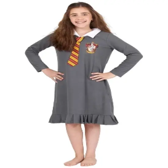 Harry Potter Pajama Girls Hermione Gryffindor Uniform With Tie Fleece Nightgown image {1}