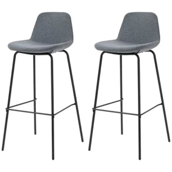 HOMCOM 29.5" Seat Height Bar Stools Set of 2, Upholstered Bar Chairs, Armless Barstools with Back, Steel Legs, Gray image {3}
