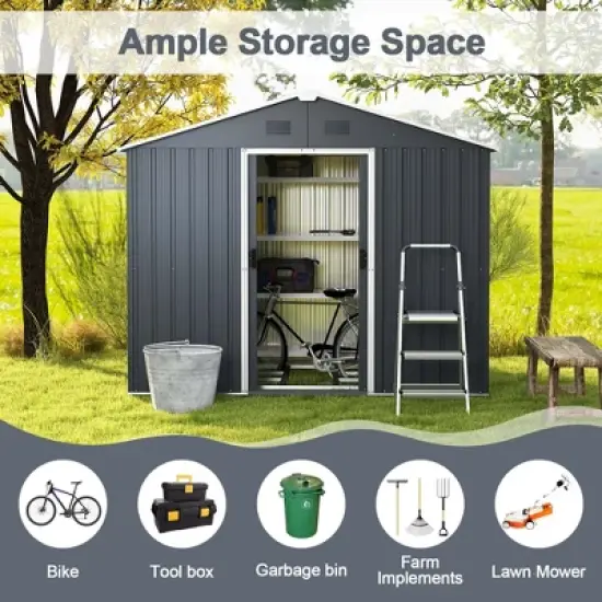 Costway 5.7 FT x 7.5 FT Outside Storage Shed Double Door Outdoor Tool House withAir Window image {4}