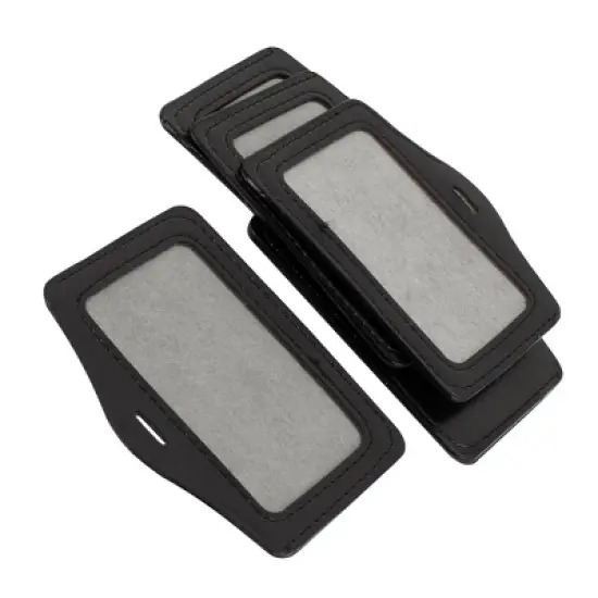 Unique Bargains 5 Pcs Faux Leather Horizontal Name   Office ID Card Holders 9cmx5.5cm Black image {2}