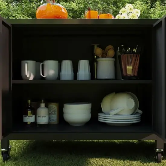 FUFU&GAGA Outdoor Serving Carts Grill Prep Station Lockable Wheels Stainless Steel Outdoor Kitchen BBQ Grill Table Bar Cart image {11}