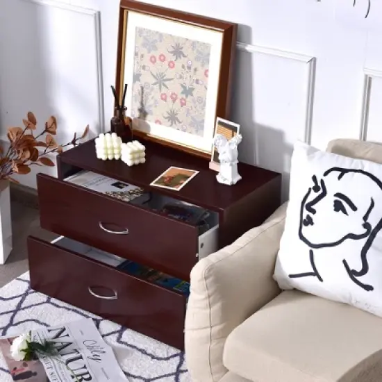 Costway 2 PCS 2-Drawer Dresser Horiztonal Organizer Wood End Table Nightstand image {9}