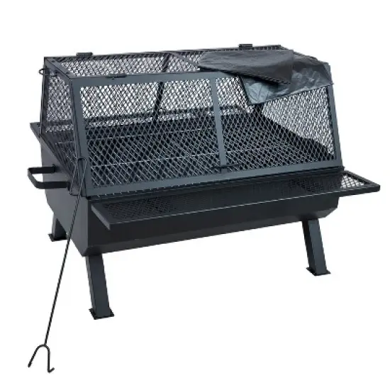 Sunnydaze Steel Grilling Fire Pit with Mesh Spark Screen and Protective PVC Cover - Black - 36." W x 32.5" D x 23.75" H image {10}