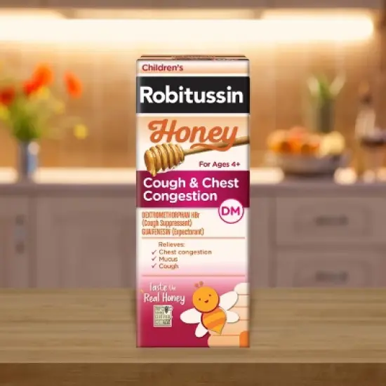 Children's Robitussin Cough & Chest Congestion DM Relief Liquid - Dextromethorphan - Honey - 4 fl oz image {1}