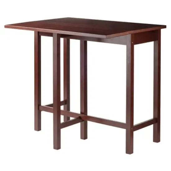3pc 24" Lynnwood High Drop Leaf Counter Height Extendable Dining Table Set with Saddle Seat Stool Walnut - Winsome image {4}
