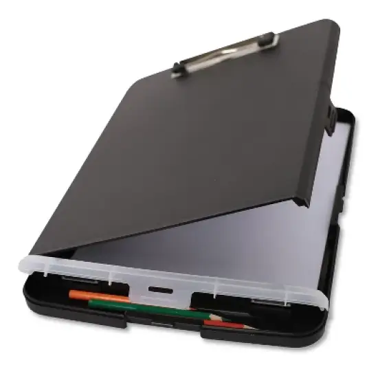 Universal Storage Clipboard with Pen Compartment, 0.5" Clip Capacity, Holds 8.5 x 11 Sheets, Black image {1}