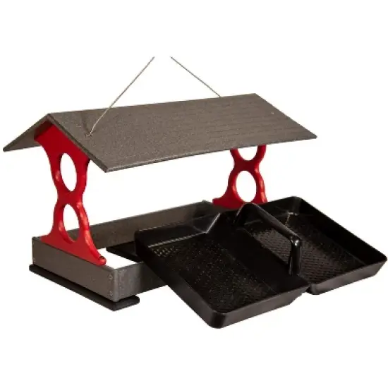 JCs Wildlife Cardinal Red and Gray Large Fly Thru Bird Feeder with Denali Squirrel Proof Mounting Pole - Squirrel Proof Bird Feeder Kit - Holds 8 Cups image {3}