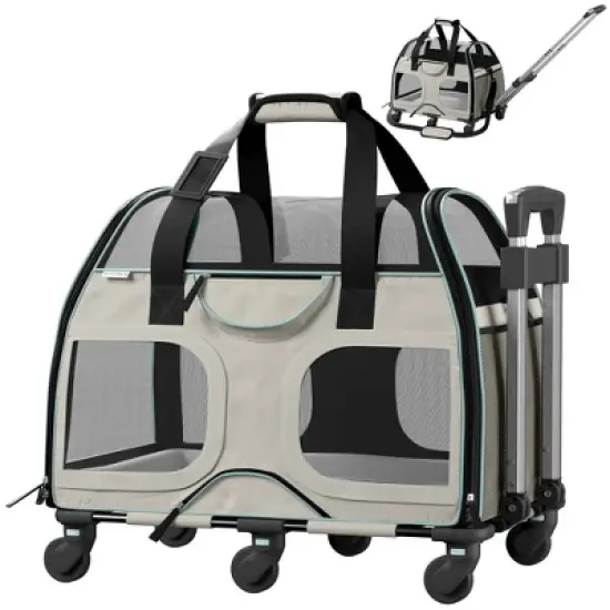 Katziela Airline Compliant Wheeled Pet Carrier With Removable Wheels and Telescopic Handle image {15}