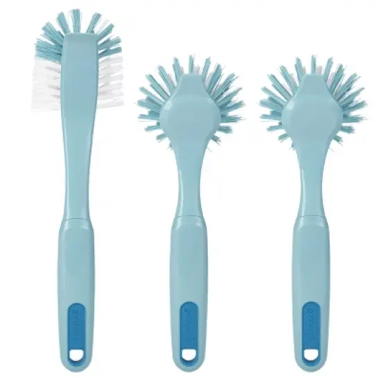GoodCook Ready 3pk Dish Brush Set: Rubber & Plastic Cleaning Tools, Blue, 11.5" Height, 5.75" Width, 2.25" Depth image {1}