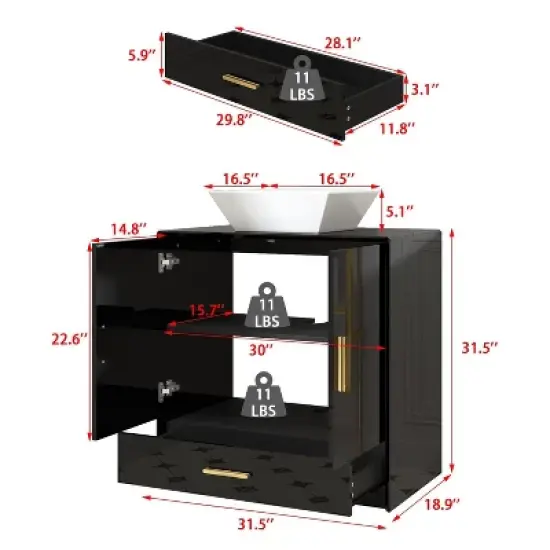 Famapy Freestanding Vanity Cabinet for Bathroom, High-Gloss Design, Storage image {15}