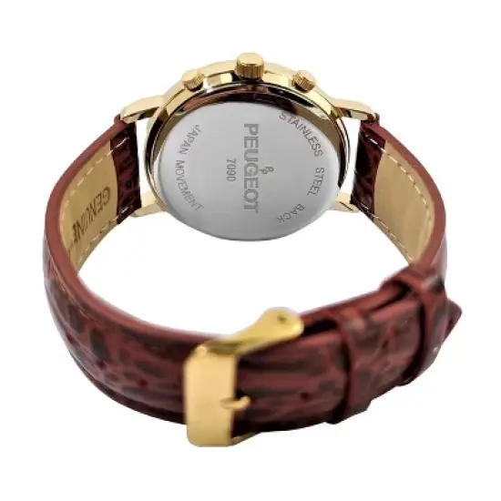 Peugeot Men's Vintage Multi-Function Moon Phase Watch with Perpetual Calendar and Brown Leather Band image {2}