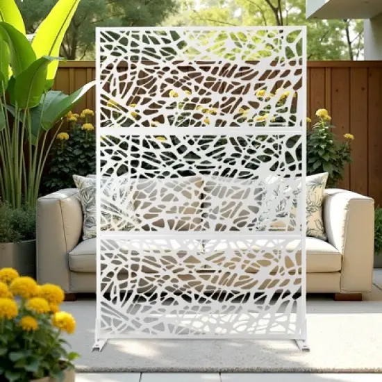 TOAOTBNBO Metal Privacy Screen with Stand, Decorative Privacy Fence Panels with Net Pattern, Outdoor Privacy Screen for Garden, White image {7}