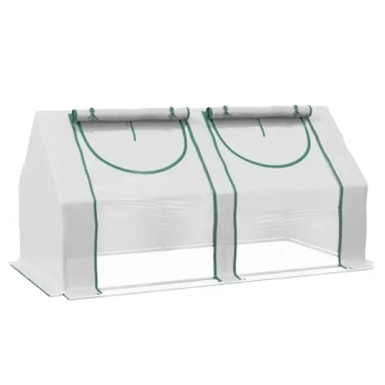 Outsunny 6' x 3' x 3' Portable Greenhouse, Garden Hot House with Two PE/PVC Covers, Steel Frame and 2 Roll Up Windows image {7}