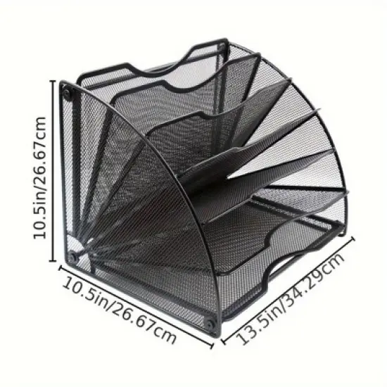 Aghana Digitals 6-Tier Fan-Shaped Metal Mesh File Organizer, Black/Silver, 10.5x10.5x13.5 Inch image {7}