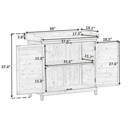PAGED 39 Inch Potting Bench with 2-Tier Shelves and Side Hook,Wood Farmhouse Outdoor Storage Cabinet,Potting Table for Garden,Backyard image {2}