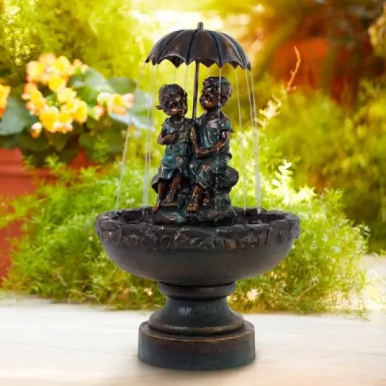 John Timberland Boy and Girl Under Umbrella Modern Outdoor Water Fountain 40" for Yard Garden Patio Home Deck Porch House Exterior Balcony Roof Decor image {1}