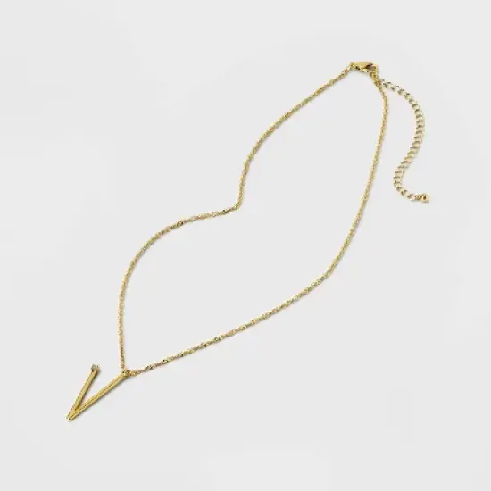 Gold Dipped Scattered Cubic Zirconia Initial Pendant Necklace - A New Day&trade; Gold image {2}