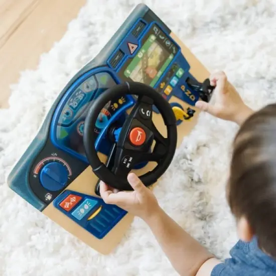Melissa & Doug Vroom & Zoom Interactive Wooden Dashboard Steering Wheel Pretend Play Driving Toy image {4}