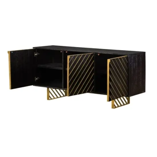 Monaco Rectangular Sideboard Black Wood/Antiqued Brass - Armen Living image {2}
