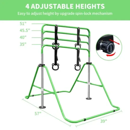 Gulches Green Multi-Functional Adjustable Height Children's Horizontal Gymnastic Bar With Bear Rings image {5}