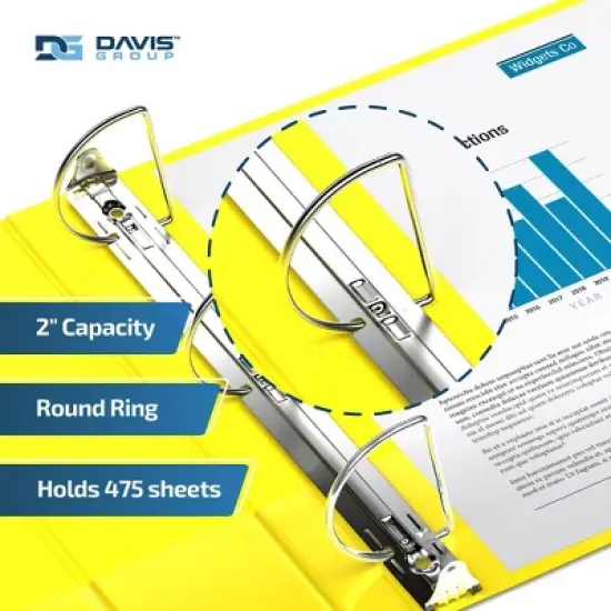 Premium Economy 2" Angle D Ring Binder 6pk Yellow: Davis Group, 475 Sheet Capacity, Hard Cover, 2 Pockets, Polypropylene image {2}