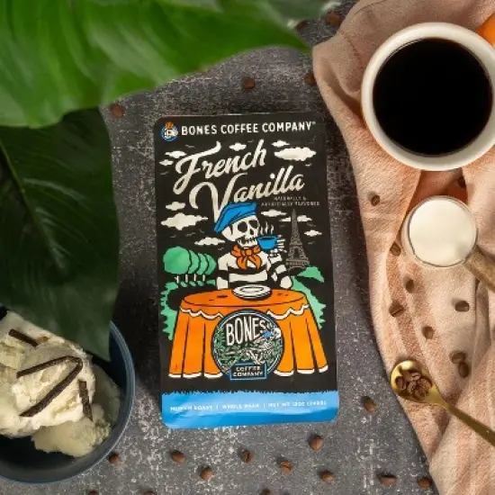 Bones Coffee Company French Vanilla Whole Coffee Beans 12 oz Medium Roast (Whole Bean) image {2}