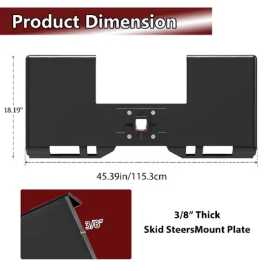 3/8" Skid Steer Attachment Plate with Removable Hitch Receiver, Heavy Duty Thick Skid Steer Mount Plate, Universal Quick Attach Plate image {3}