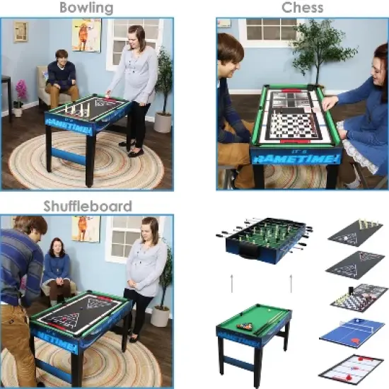Sunnydaze 10-in-1 Multi-Game Table with Billiards, Foosball, Hockey, Ping Pong, Chess, Checkers, Backgammon, Shuffleboard, Bowling, and Cards - 49.5" image {2}
