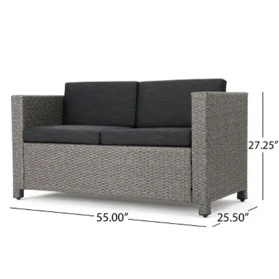 4-Piece Outdoor Sofa Set with Cushions, PE Wicker Rattan Seating Group with Loveseat, Club Chairs, and Coffee Table for Backyard, Patio, or Garden image {14}