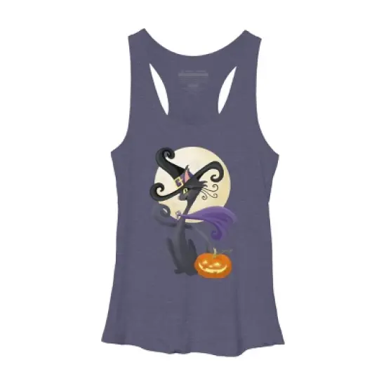 Women's Design By Humans Bewitching Black Halloween Kitty Cat By LittleBunnySunshine Racerback Tank Top image {3}