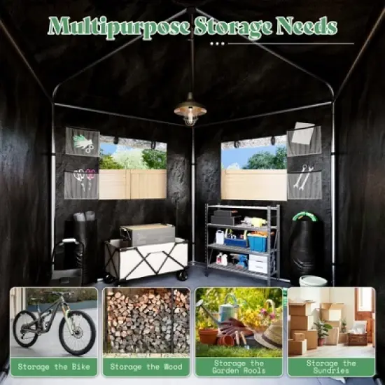 AMERLIFE Black Pentagonal Storage Shed, 6.3 FT Side with PVC Windows, Mesh & PE Storage Pockets, Top Hooks image {5}