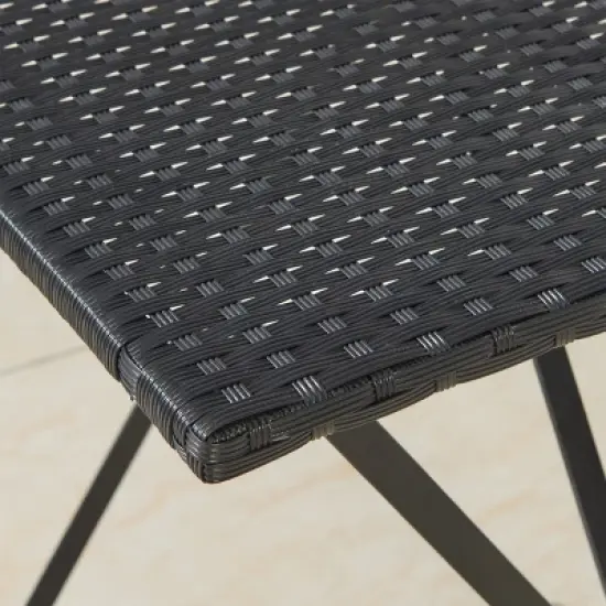 Folding Patio Bistro Set ? 3-Piece Rattan and Steel Caf� Table and Chairs for Porch Deck Garden or Balcony Furniture by Lavish Home (Black) image {5}