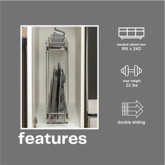 Glidez Multipurpose Chrome-Plated Steel Pull-Out/Slide-Out Storage Organizer - 2-Tier Design - Chrome image {2}