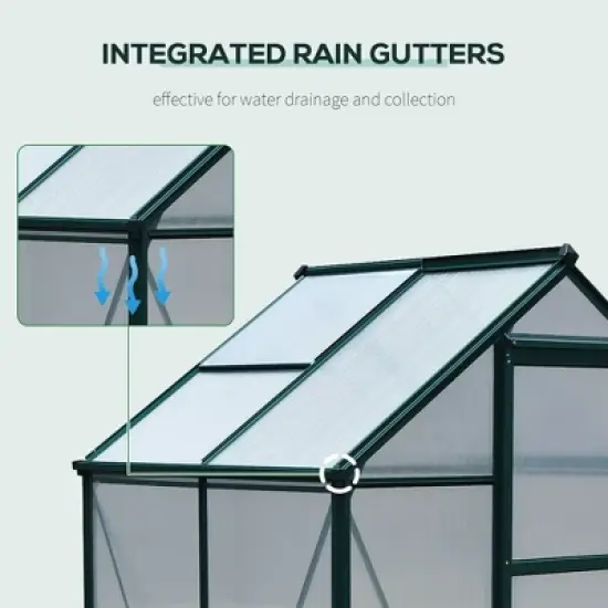 Outsunny Polycarbonate Greenhouse, Heavy Duty Outdoor Aluminum Walk-in Green House Kit with Vent & Door for Backyard Garden image {4}