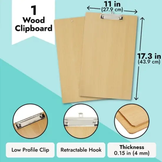 Juvale Extra Large 11x17 Clipboard with Low-Profile Clip, Wooden Vertical Clip Board image {6}