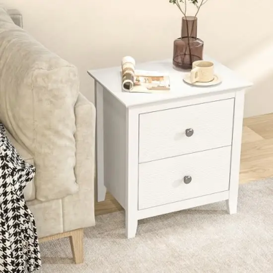 Tangkula Modern Nightstand with Storage 2 Drawers & Support Legs for Bedroom White image {3}