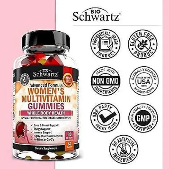 Women's Multivitamin Gummies with Vitamin A C B6 B12 D & E, Multivitamin Support for Bone, Breast, Skin, Joint & Energy Health, Bioschwartz, 60ct image {4}